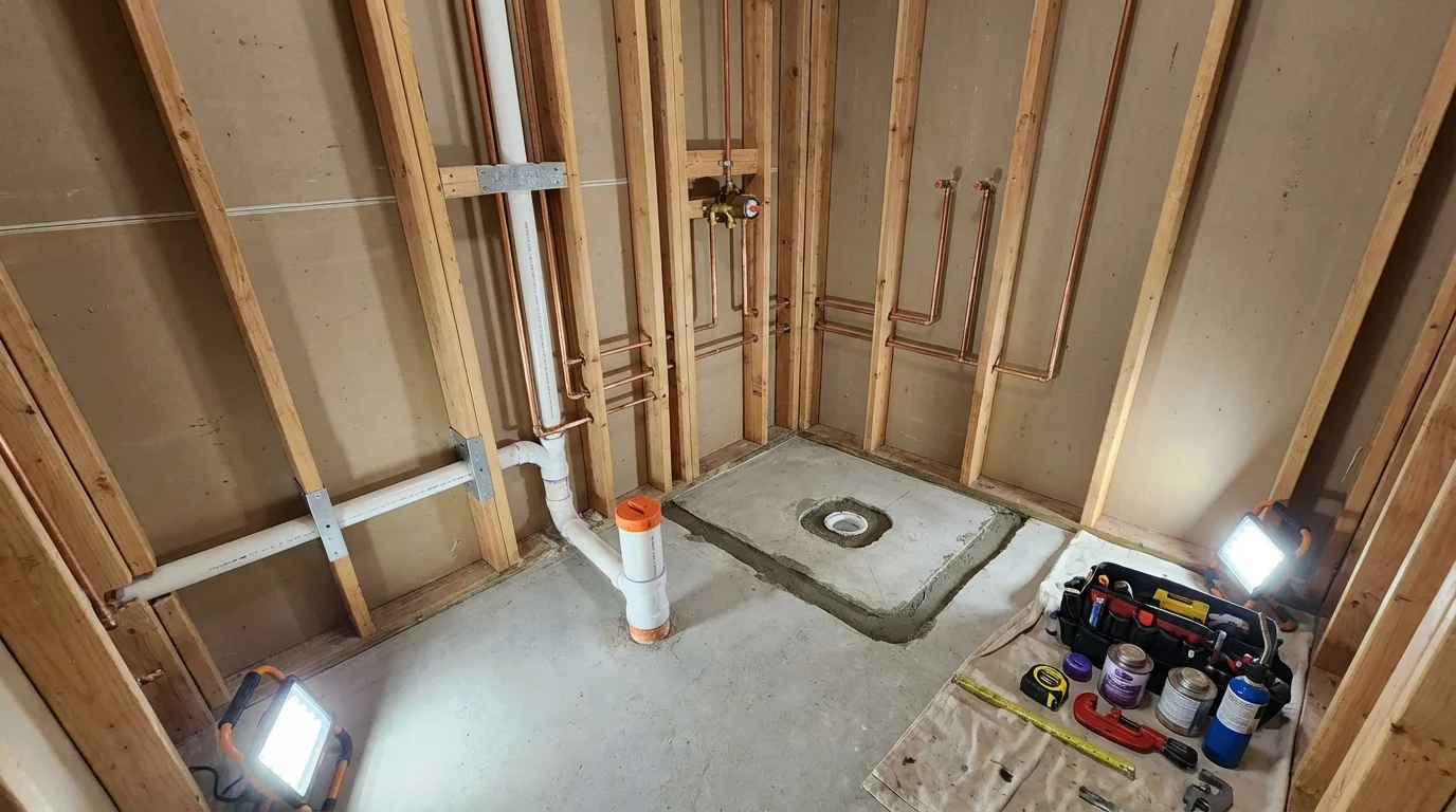 Bathroom rough-in plumbing during remodel by Johns Plumbing LLC in Wewahitchka