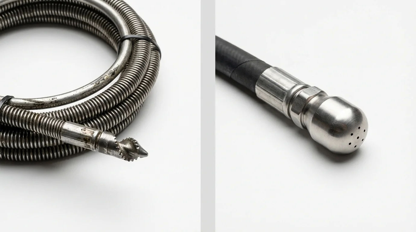 Drain snake cable and hydro jetting nozzle used for drain cleaning in Wewahitchka, FL